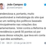 João Campos crítica metodologia do Ranking dos Políticos; Deputado compõe lista negativa da avaliação