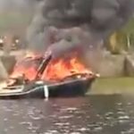 Lancha de empresário petrolinense pega fogo nas águas do Rio São Francisco; acidente foi registrado neste sábado (01/01/22)