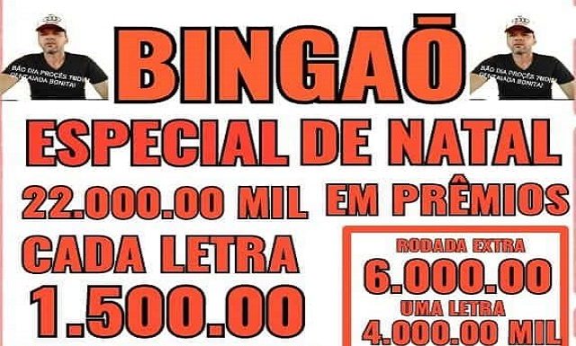 É amanhã! Bingão especial de Natal em Belém do São Francisco; R$ 22 mil reais em prêmios!