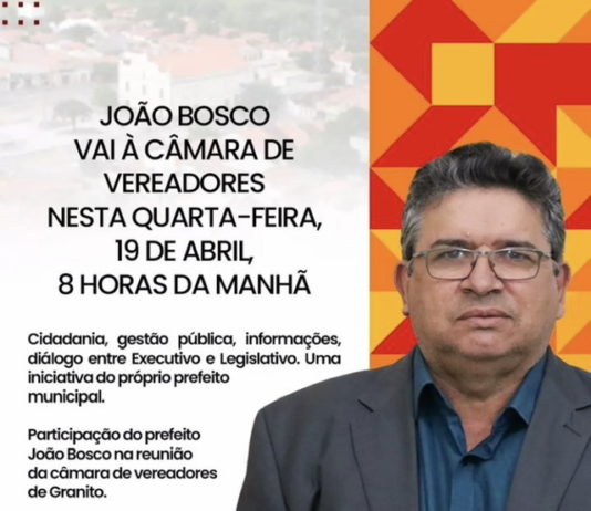 Prefeito de Granito vai à Câmara de Vereadores nesta quarta-feira (19)