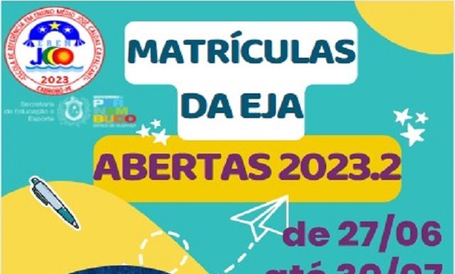 Erem José Caldas Cavalcanti está com inscrições abertas para o EJA Ensino Médio