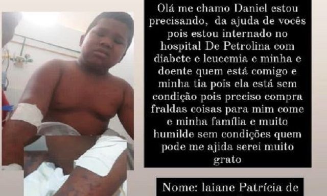 Solidariedade: ajude o pequeno Daniel que luta contra a diabetes e leucemia