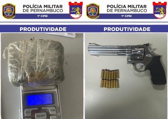 Policiais da 1ª CIPM apreendem arma de fogo e maconha