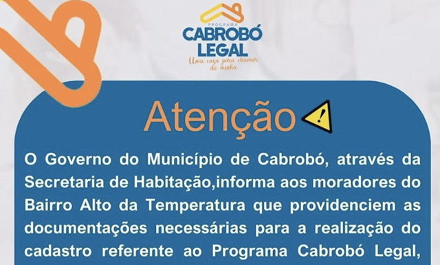 Cabrobó Legal: Aviso para os moradores do Bairro Alto da Temperatura!