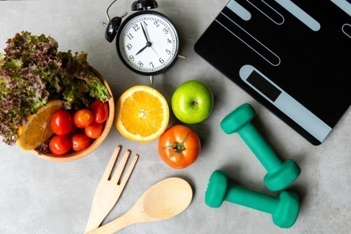 Diet And Healthy Life Loss Weight Exercise Concept. Fresh Fruits