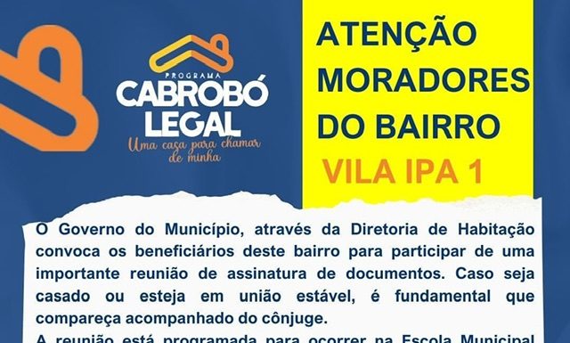 Atenção moradores do Bairro Vila Ipa 1 em Cabrobó