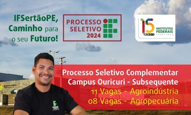 Inscrições para o processo seletivo complementar para cursos técnicos do Campus Ouricuri serão encerradas no próximo domingo (18)