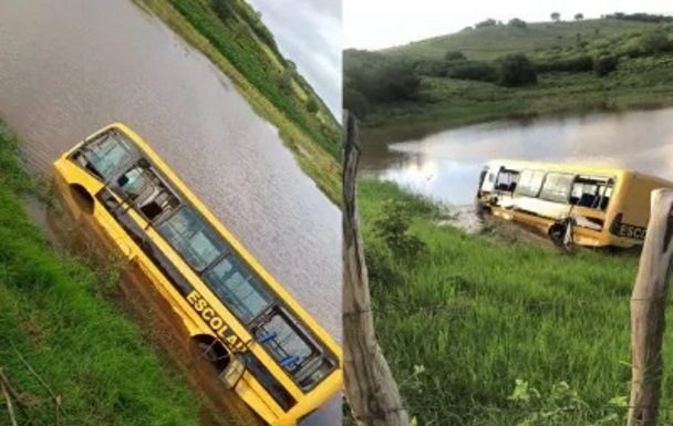 Acidente com ônibus escolar em Serra Talhada: Estudantes são socorridos após queda em açude